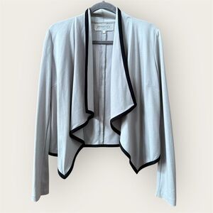 Patricia Luca Draped Open Front blazer Jacket cardigan black trim